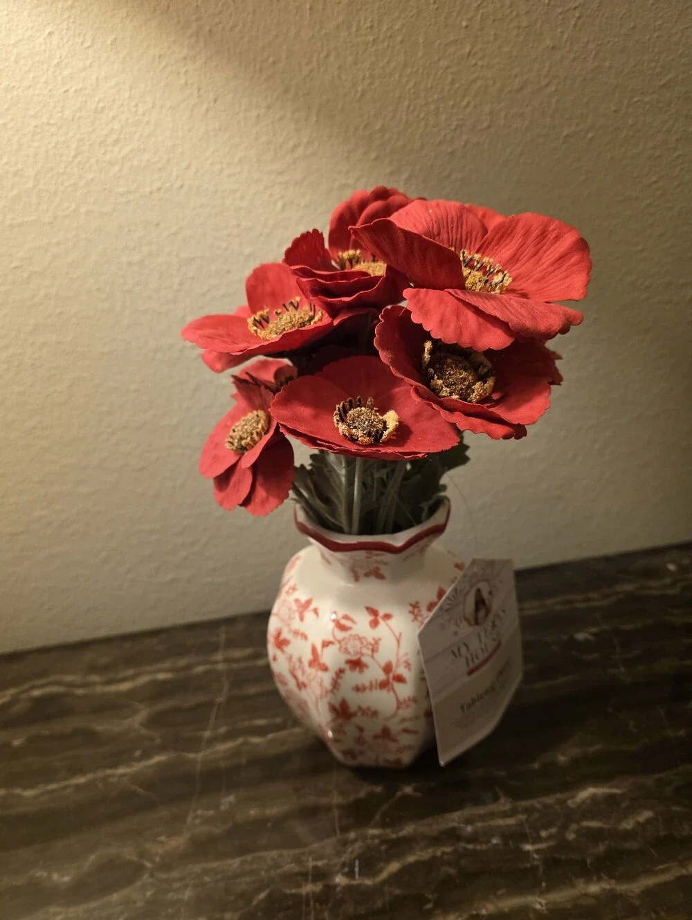My Texas House Brand Red Poppy Floral Arrangement in Decorative Vase